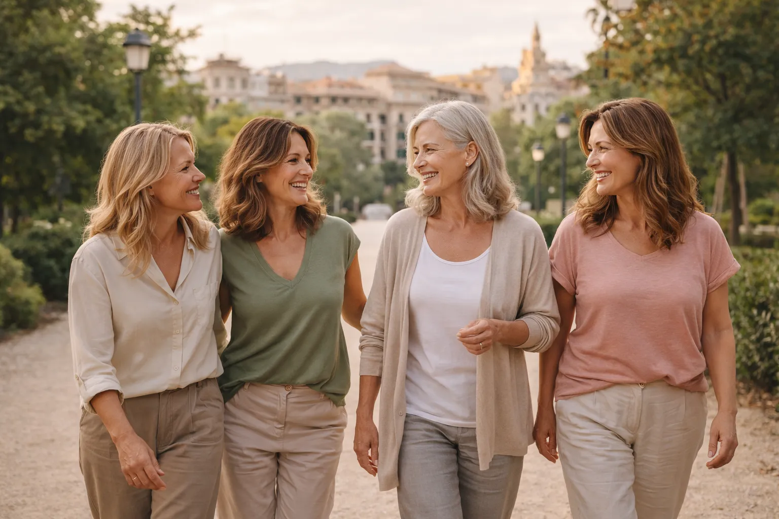 SALUD MENO 360 — V4 2026 1 Cuatro mujeres caminando juntas al aire libre